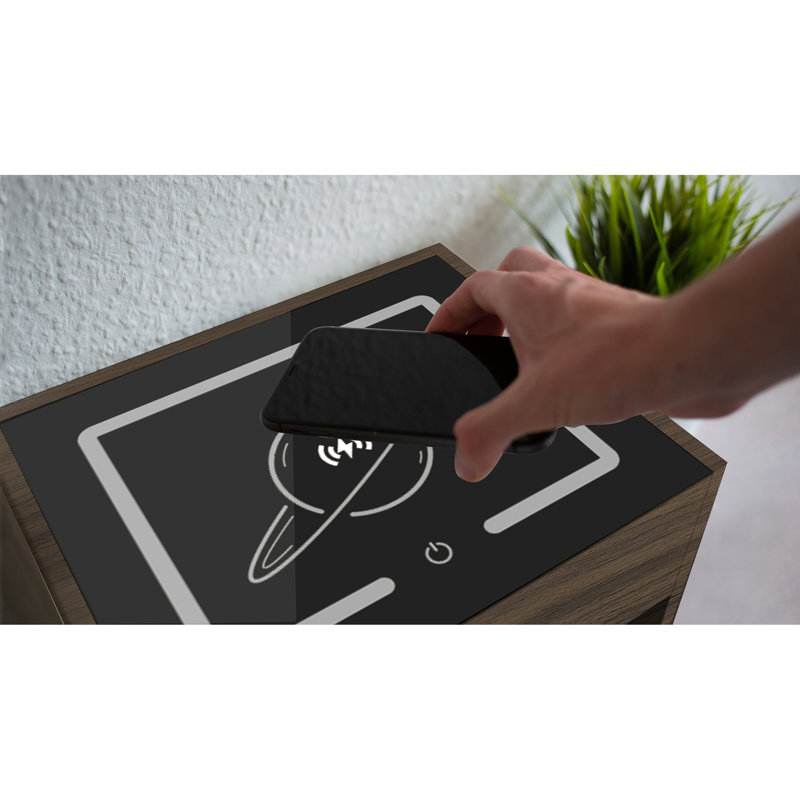 Table de chevet avec station de charge sans fil, Noyer