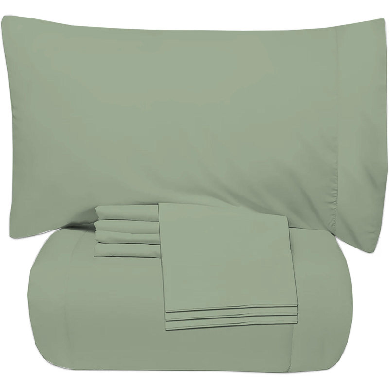 Luxury Soft Down Alternative Microfiber Lightweight Comforter Set Bed in a Bag, Queen Comforter + 6 Additional Pieces, Sage