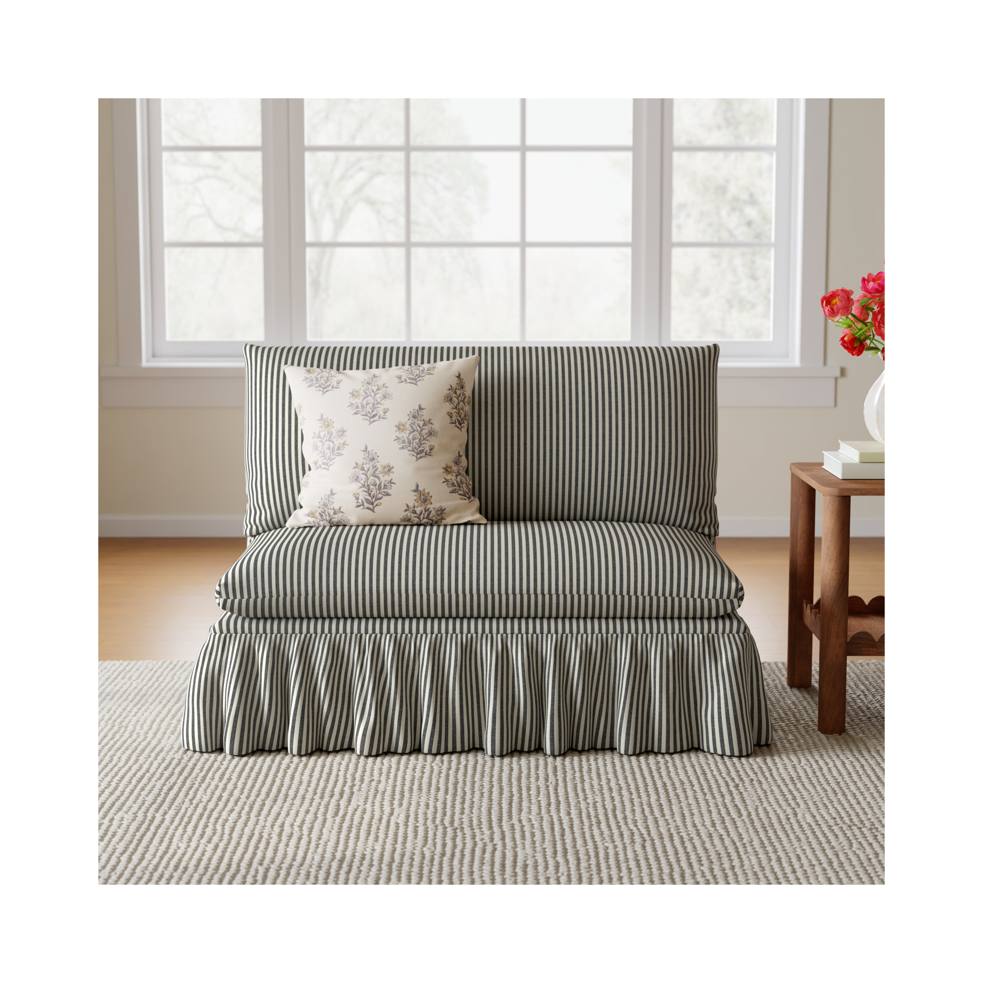 Stoffer Home x Cloth and Co. Thelma Settee, Jane Stripe Carbon