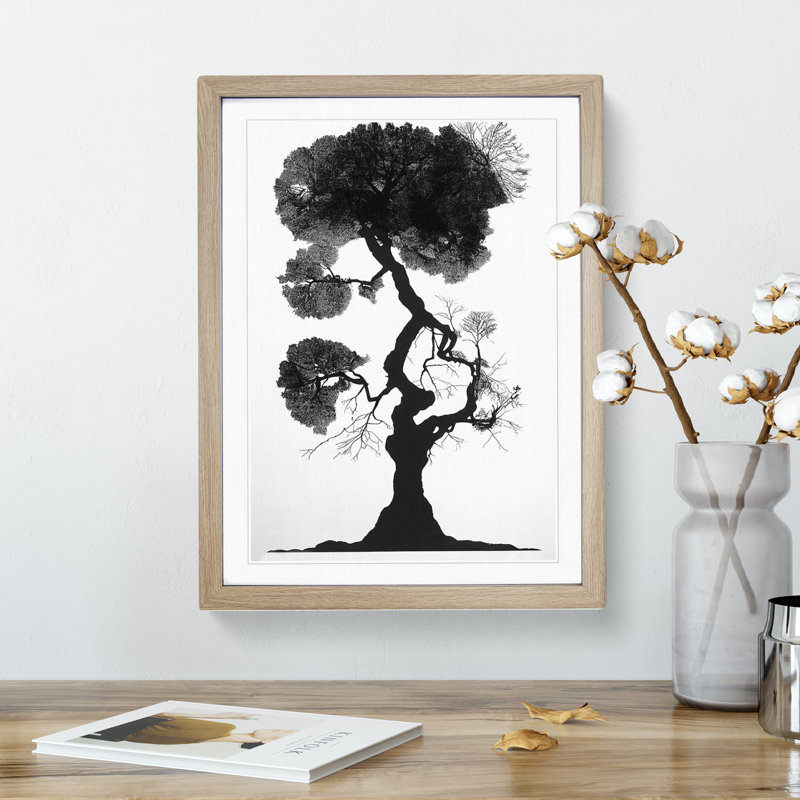 Tree In Monochrome No.1 - Single Picture Frame Print, 46cm H x 34cm W x 2cm D, Oak Framed