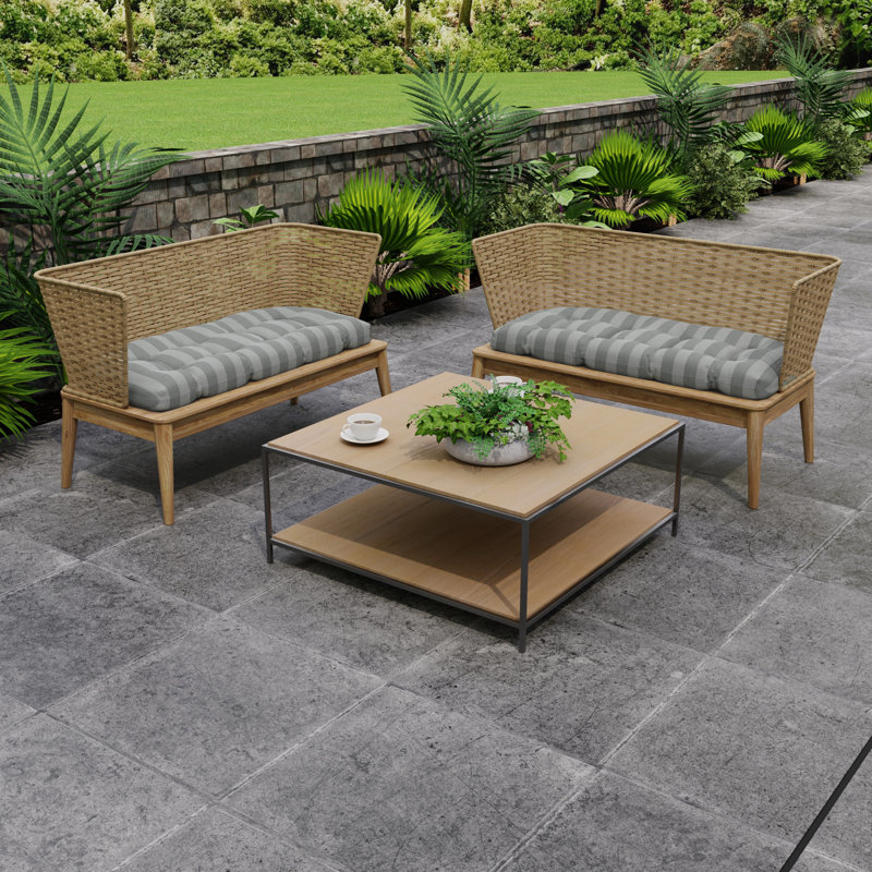 Sunbrella 44" x 18" Contoured Outdoor Wicker Bench Cushion, Clique Fresco