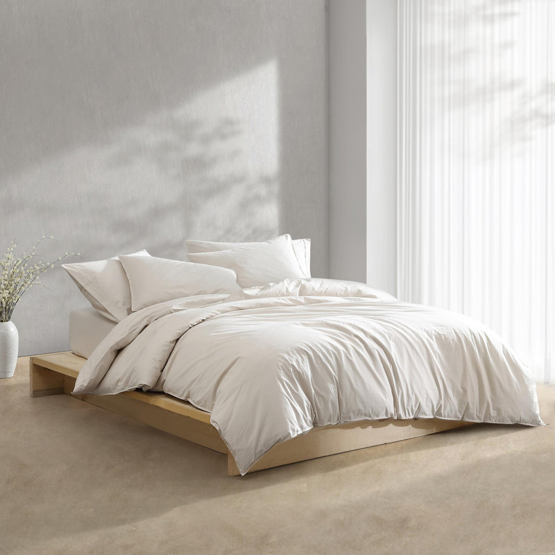 Light Beige Cotton Percale Queen Duvet Cover Set