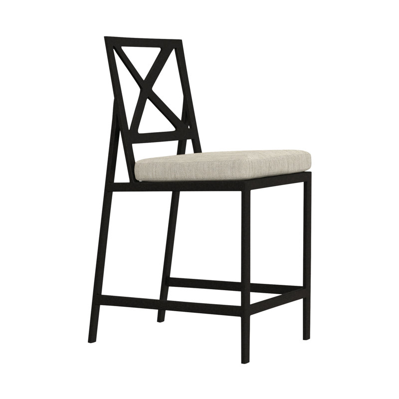 Marin Outdoor Bar Stool, Carbon Black, Alcazar Redwood, 28"