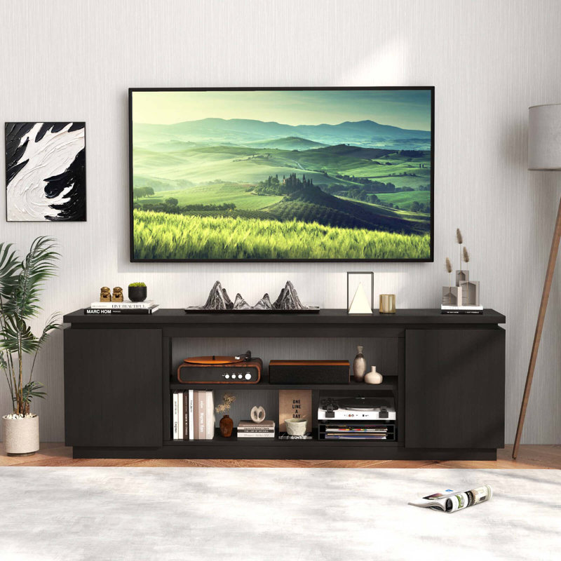 Tv Stand For Tvs Up To 80" With 3 Adjustable Shelves Used For Electric Fireplace, Black