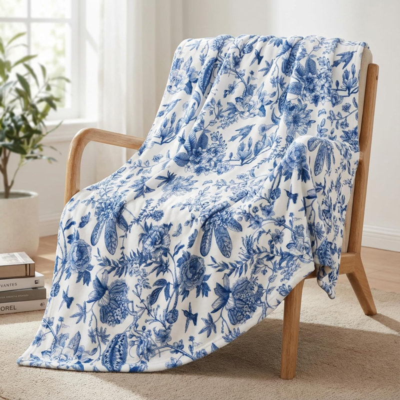 Jeté en flanelle Spring Summer, L 40 po x l 30 po, Fleur bleue
