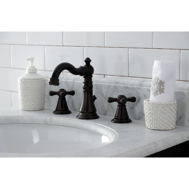 Kingston Brass American Classic Two-Handle 3-Hole Deck Mount Widespread Bathroom Faucet with Pop-Up Drain, Oil Rubbed Bronze