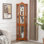 Vitrine à finition chêne avec tablettes en verre trempé et ampoule, espace de rangement intérieur éclairé en chêne
