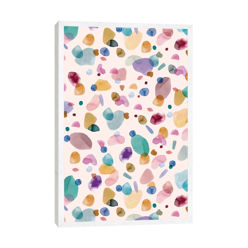 Pebbles Terrazzo Multi Memphis - Print on Canvas, 101.6cm H x 66.04cm W x 3.81cm D, White Framed