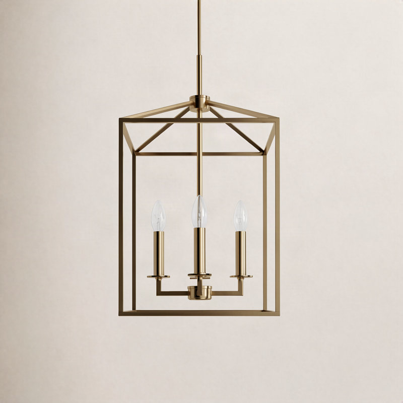 Ellis 4 - Light Dimmable Lantern Square / Rectangle Chandelier, 18.5" H x 12.25" W x 12.25" D, Satin Brass, No