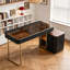 Bureau d'ordinateur pivotant de haute qualité, finition similicuir grainé, bureau pour bureau à domicile, bureau de direction en L, prise électrique, plateau en verre, montage très facile-133630982