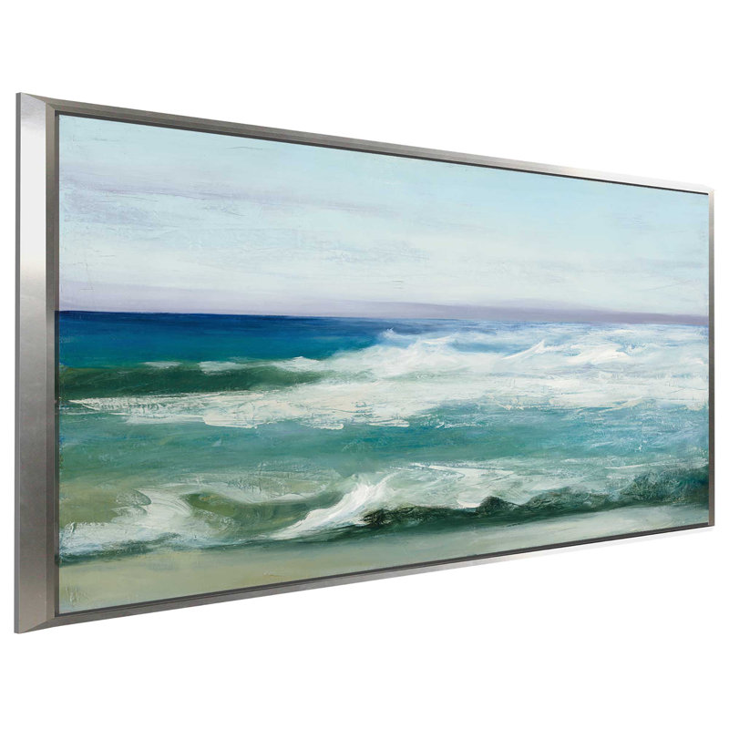 «Azure Ocean», reproduction de peinture à l'acrylique sur toile, H 39,5 po x l 63,5 po x P 2 po, Cadre flottant argent