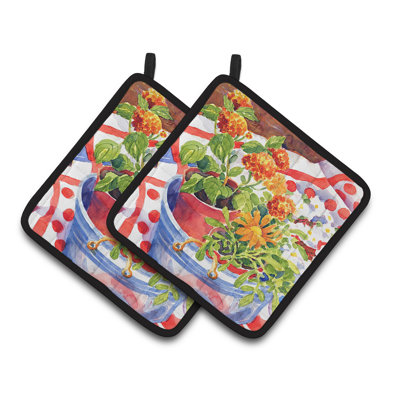 Caroline's Treasures Flowers With A Side Floral Polyester Potholder
