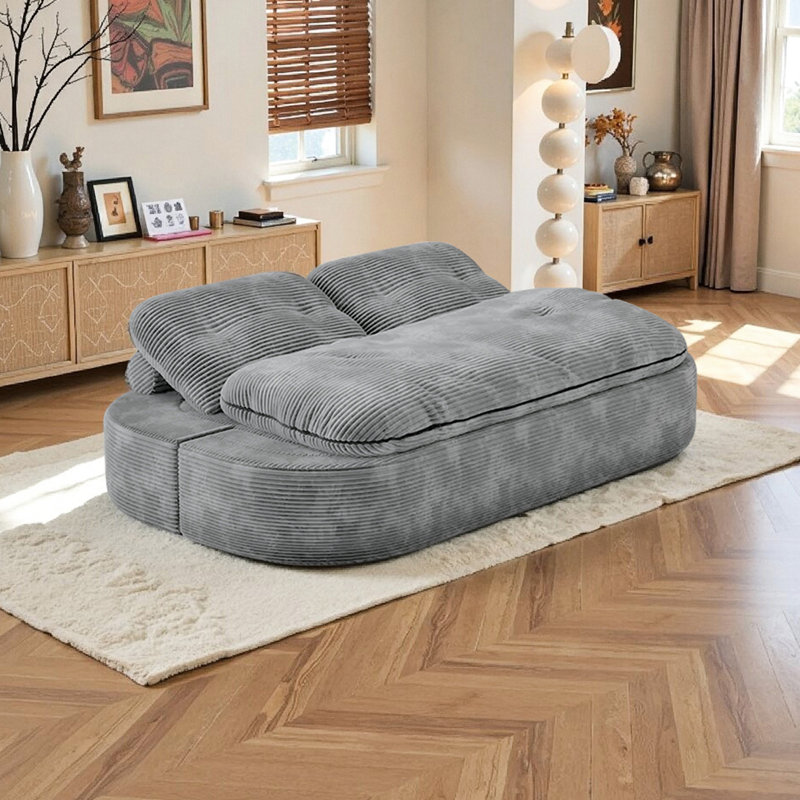 Lit convertible gris à mémoire de forme 3 places, peu encombrant pour la chambre à coucher, sans assemblage, velours côtelé doux, mousse haute densité, coussin antidérapant 2 en 1 gris, assise, conception stable