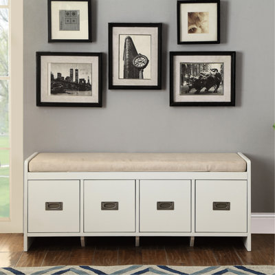Banc en tissu beige et blanc avec rangement Berci
