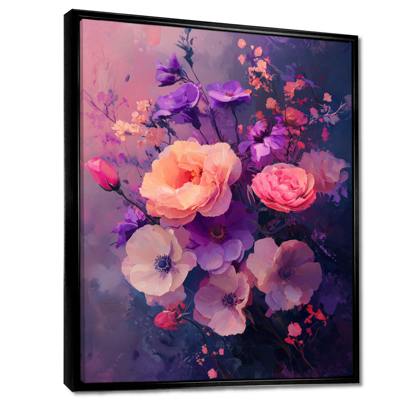 Paysage de rêve Sherita en bouquets assortis mauves et roses I - Assortiment de bouquets d'art mural, Noir, H 20 po x l 12 po
