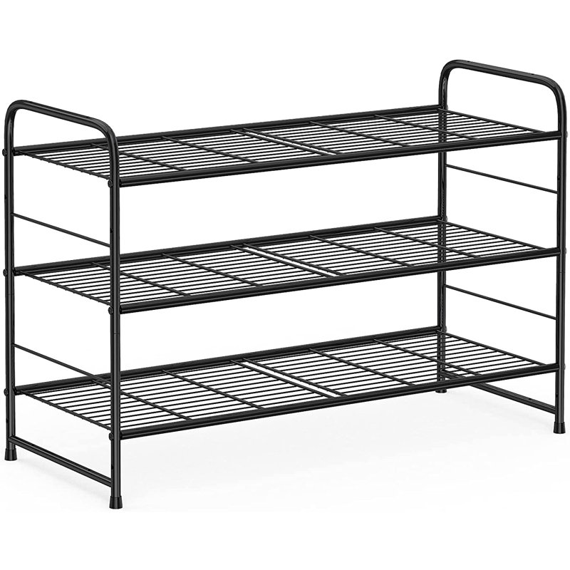 9 Pair Stackable Shoe Rack, Black