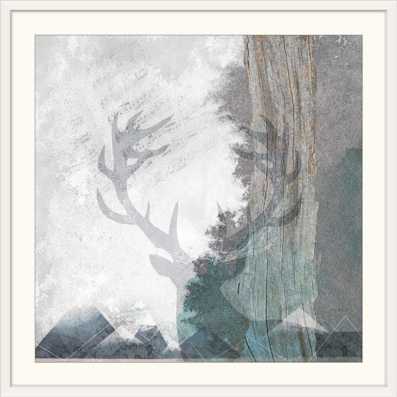 «Deer and Mountains I», impression d'art graphique Louis Duncan-He, H 30 po x l 30 po x P 1,5 po, Toile