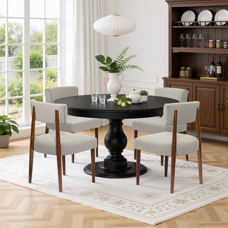 Chaise d'appoint rembourrée en bois massif, Gris, Brun
