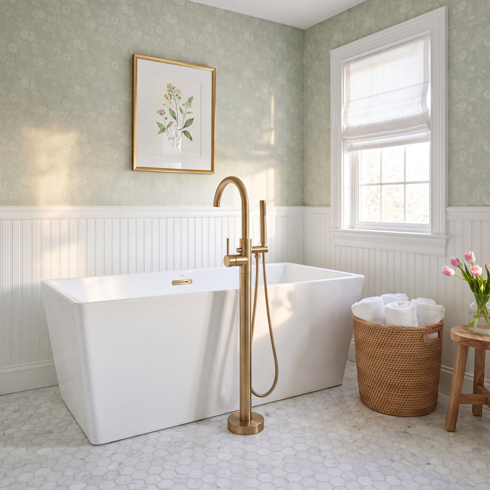 Circular Freestanding Tub Faucet, Brushed Brass