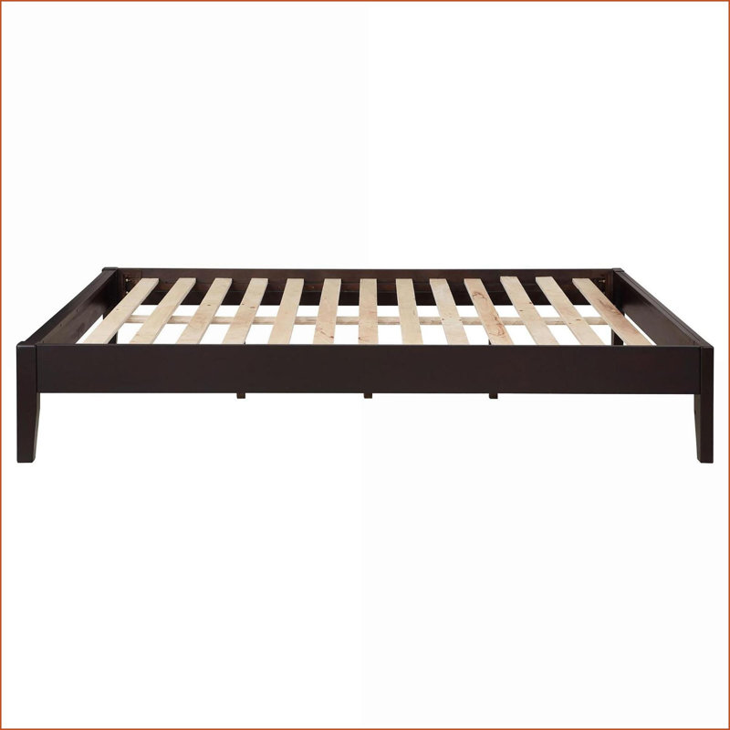 Queen Size Pine &amp; Hardwood Platform Bed Frame - 600lbs Capacity Cappuccino for Master/Guest Room