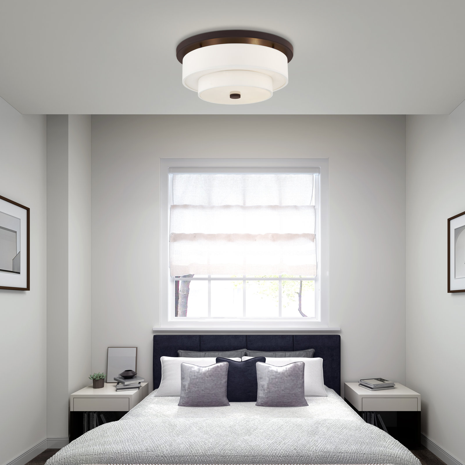 Flaire 4 Light Fabric Flush Mount, 7" H x 17.75" W x 17.75" D, English Bronze, 4 Lights
