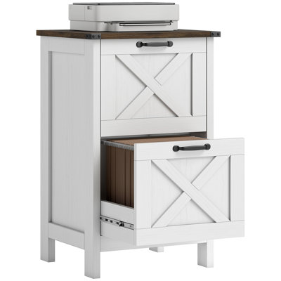 2 Drawer Rustic Farmhouse Filing Cabinet with Barn Doors for A4/Letter Size,wood