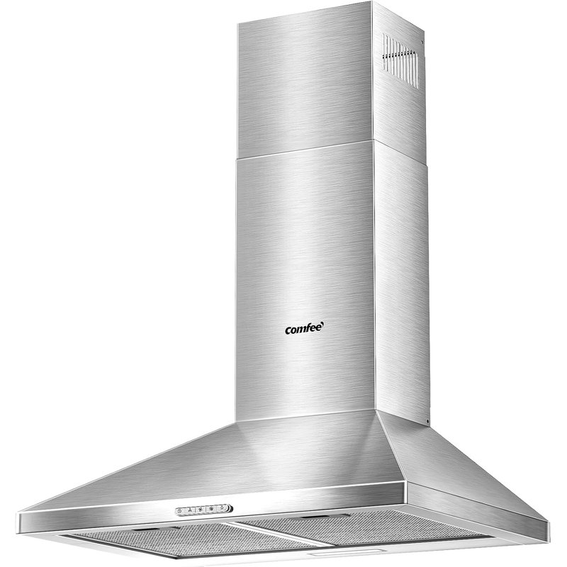 60cm 3-Speed Stainless Steel Wall Mounted Chimney Range Hood With LED Light, Silver