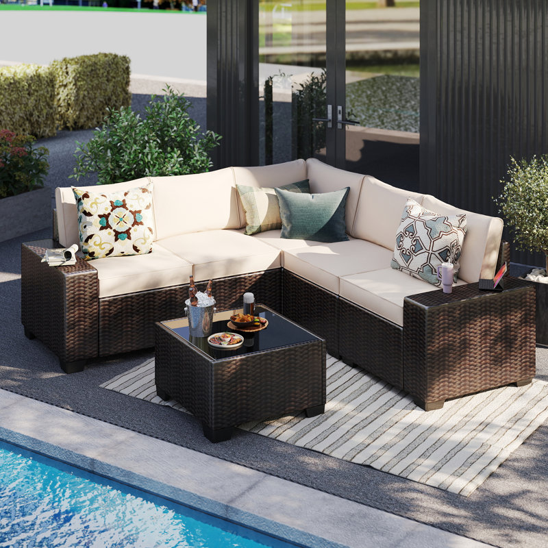 Ensemble de meubles de patio 6 pièces, Beige, Marron foncé