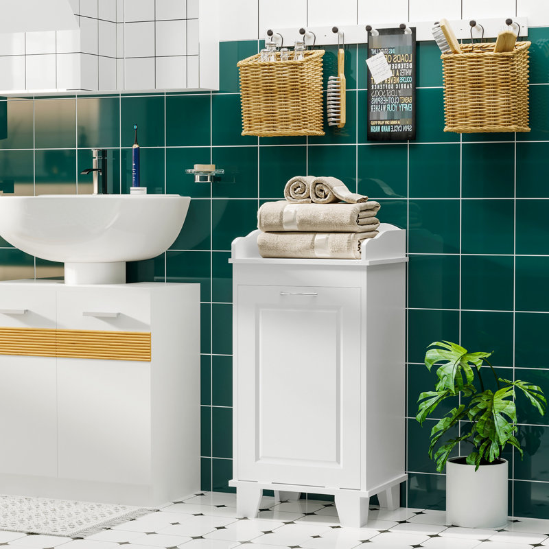 White Bathroom Storage Hamper, 31" Tilt Out Cabinet With Waterproof Base Hamper Cabinet, 31", White, Out, Standing, Added Storage, Maximize Unused Space, Stable