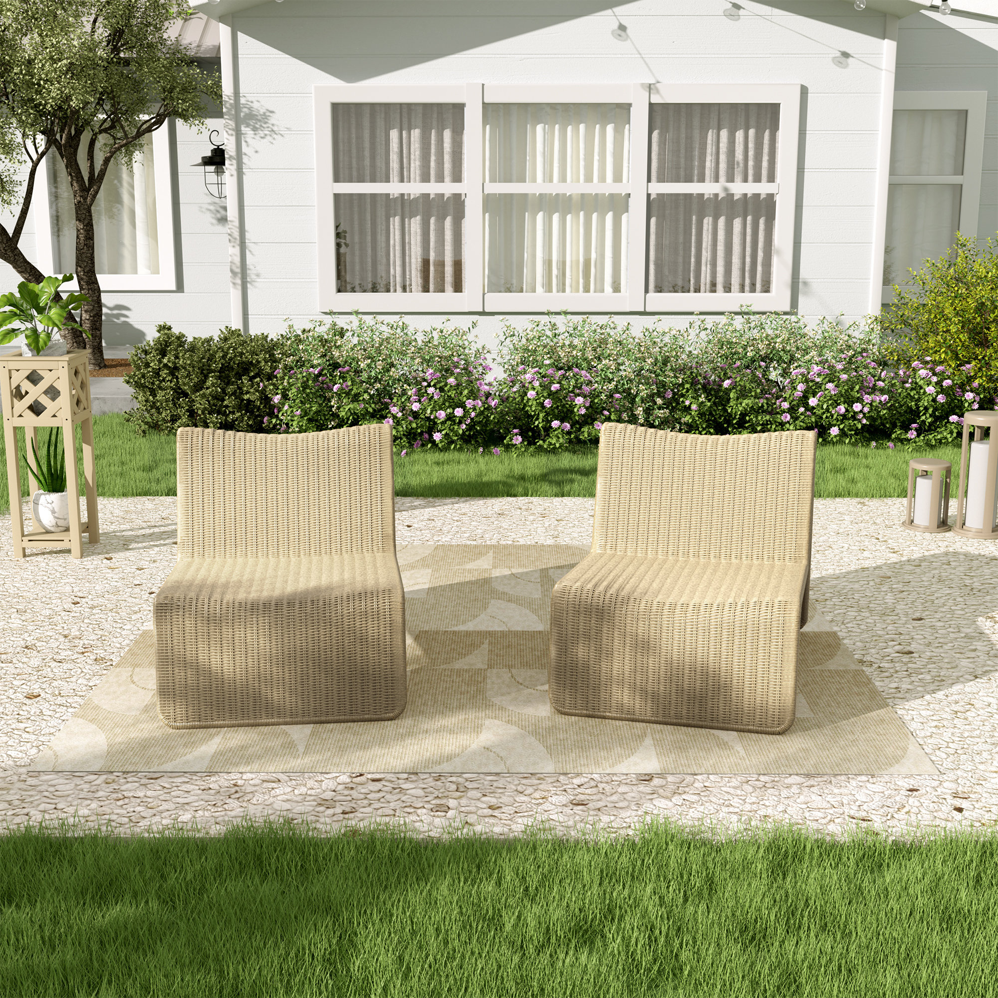 Shorsey Sloped Wicker Patio Lounge Chairs, Beige
