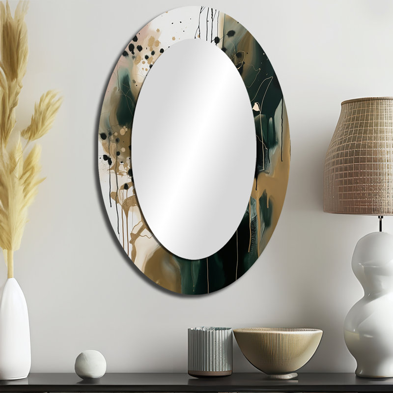 Black Abstracted Realities - Modern Oval Wall Mirror, 36" x 24"