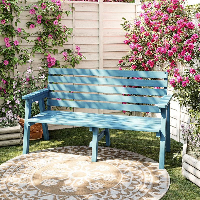 Banc d'extérieur en bois massif Modern Modern, Bleu