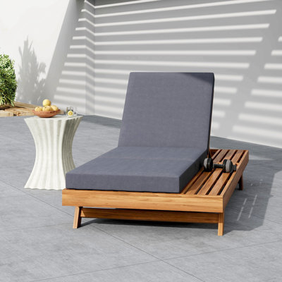 LOUNGE CHAISE SET, SPACE AVAILABLE ON ONE SIDE,ACACIA SOLID WOOD WITH LOUNGE CUSHION (DARK GREY & TRIPLE FOLD) - MATCHING CREAM VERSION AVAILABLE