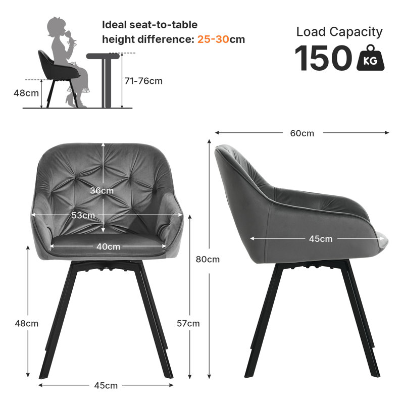 48cm H Velvet Upholstered Metal Armchair, Grey
