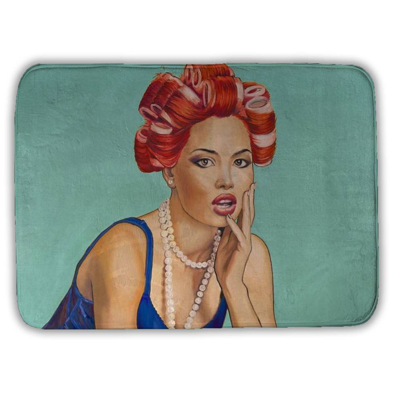 Pin up girl with curlers Bath Mat with Non-Slip Backing - Quick Dry Memory Foam Bathroom Rug - Absorbent - Modern Plush Spa-Style - Machine Washable