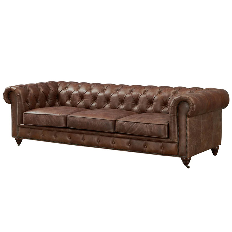Jarique Upholstered 95'' Sofa, Bark Brown Genuine Leather