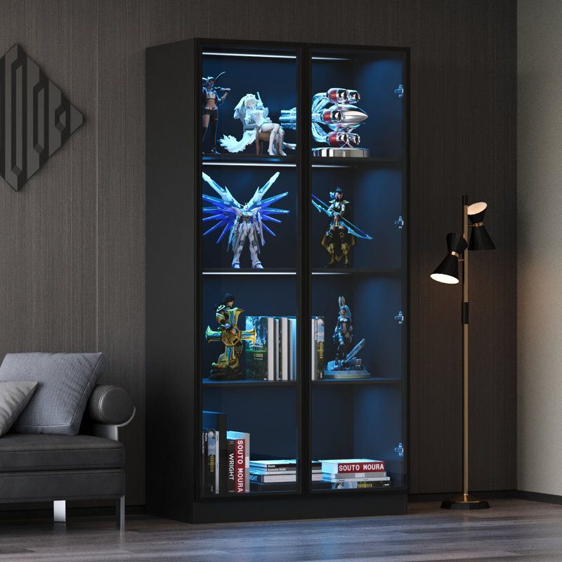 Display Storage Cabinet,display Cabinet With Tempered Glass Doors, Showcase With 4-tier Storage Shelves, Pantry Glass Cabinet For Living Room,dinning Room And Kitchen(black)