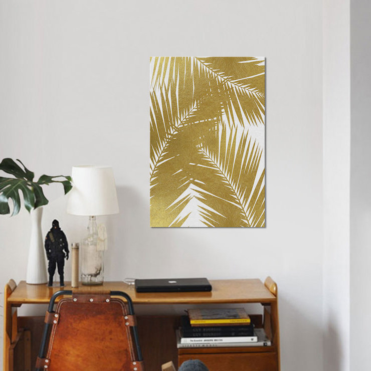 «Palm Leaf III», reproduction d'impression sur toile en or, H 40 po x l 26 po x P 1,5 po, Toile tendue, Pas de tapis