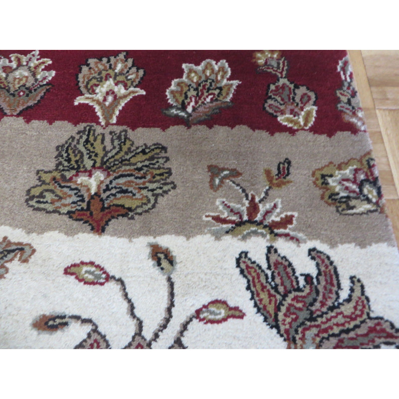 Tapis gris / rouge en laine noué à la main Berthe, Tapis de couloir 2 pi 6 po x 9 pi 10 po