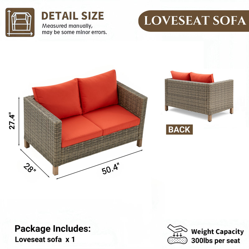 Causeuse d'extérieur avec coussins, Orange