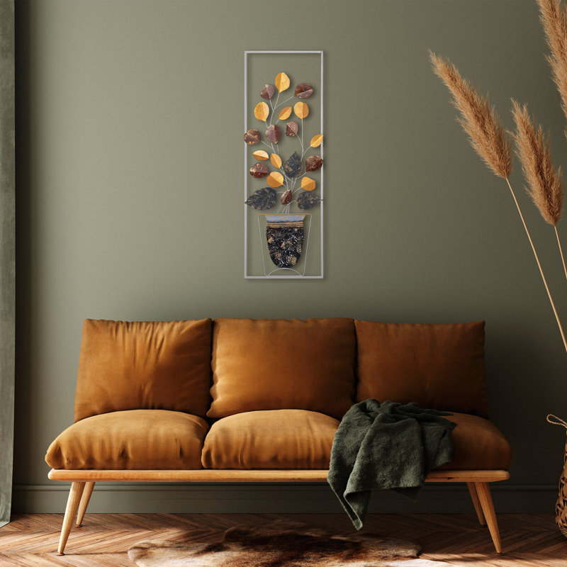 Hand-Painted Decorative Metal Wall Accessory, 12.6 x 35.4 inches | 100% Metal, Thickness: 0.06 inches | Unique Color Variations, Easy Wall Mounting | Ideal for Home Decor, Living Room & Office Enhancement