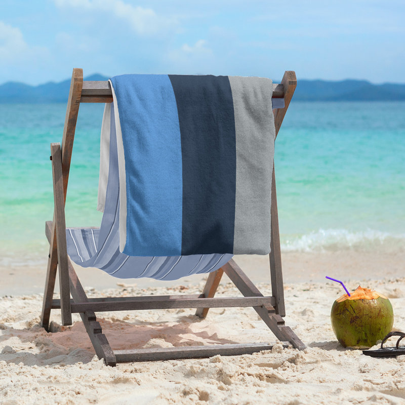 Cotton Blend Beach Towel, Light Blue/Navy Blue/Gray