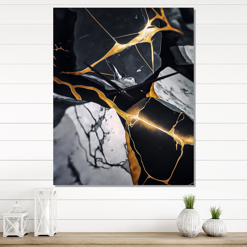Abstract Geode Marble II - Horloges murales abstraites en marbre, H 32 po x l 16 po x P 1 po