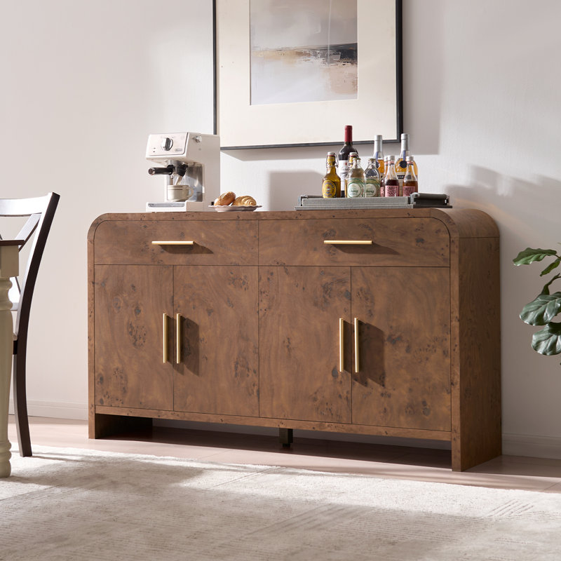 Modern 2-Drawer Arched Cabinet: 3-In-1 Media Console, Sideboard & Dresser, Dark Burl