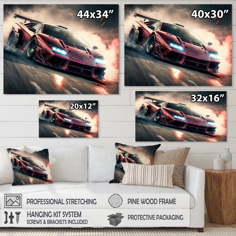«Red Italian Lambo», reproduction d'art sur toile rouge - reproduction d'art sur toile, Toile tendue, H 30 po x l 40 po