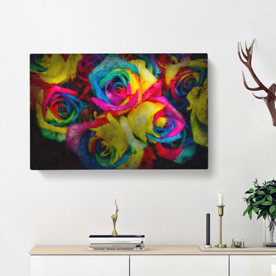 Multi-Coloured Rainbow Roses - Wrapped Canvas Print