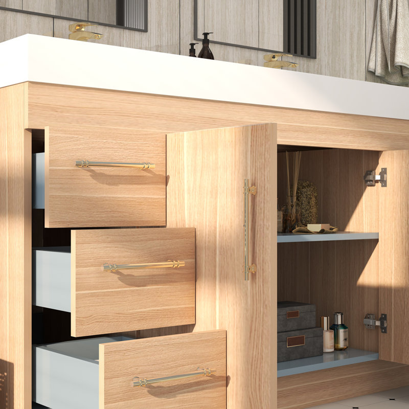 60" Double Bathroom Vanity Set with Drawers and Doors, Champagne Oak