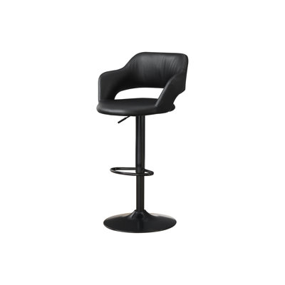 360 Degree Rotation Bar Stool In Black With Adjustable Height And Faux Leather Contemporary Look Metal Support