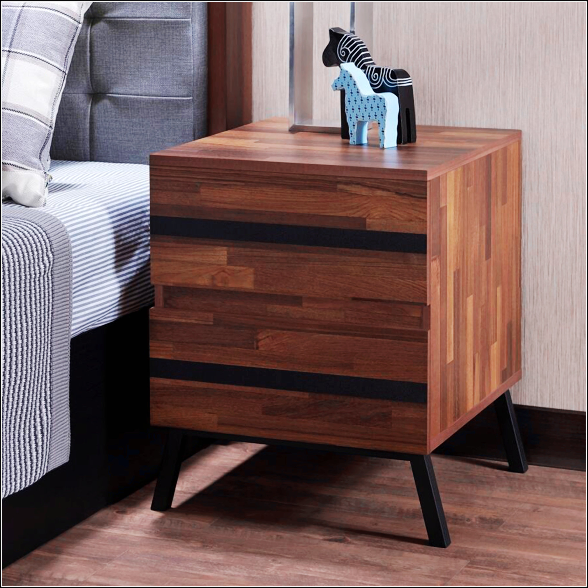 Millwood Pines 2 Drawers Nightstand With Metal Sloped Legs | Wayfair