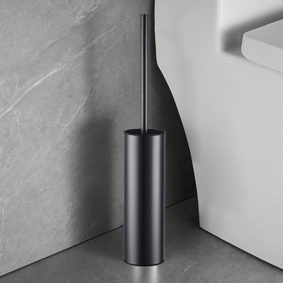 Freestanding 304 Stainless Steel Toilet Brush Set, Tall Round Rust Proof Modern Design, 17.7x3.2x3.2in Black
